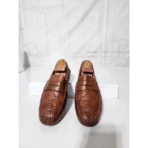 Authentic Gucci Cognac Leather Upper Geometric Loafers Brown Size 5.5